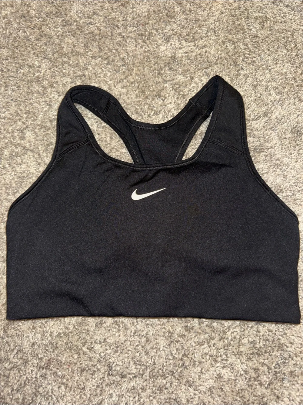 Nike Black Racerback Compression Sports Bra with White Swoosh Full Padding